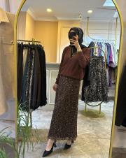 sentez leopar kırıştırma etek kahve 3