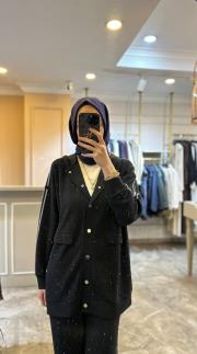 ghisa çıt çıt kapamalı taşlı kupra takım siyah 2