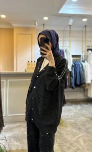 ghisa çıt çıt kapamalı taşlı kupra takım siyah 3