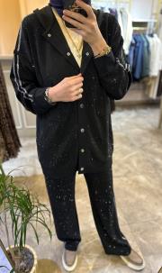 ghisa çıt çıt kapamalı taşlı kupra takım siyah 4