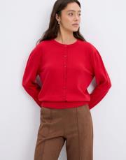 yuvarlak yaka düğmeli triko hırka kırmızı