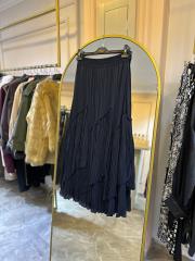 sentez viola parçalı kırıştırma etek lacivert