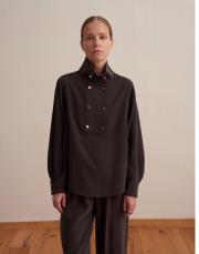 çıtçıt kapamalı dökümlü gömlek kahve