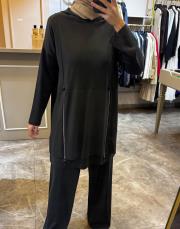 önden çift fermuarlı kapüşonlu takım yeşil 3