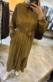 süet gömlek elbise haki 3