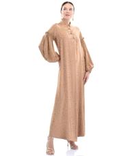 3464-1 inci düğmeli elbise camel