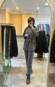 ghisa önden büzgülü modal takım gri