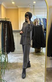 ghisa önden büzgülü modal takım gri 4