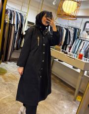 ghisa fermuar detaylı kapüşonlu trençkot siyah