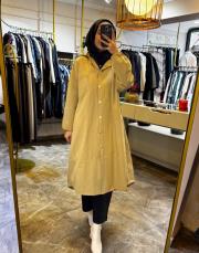 ghisa fermuar detaylı kapüşonlu trençkot camel