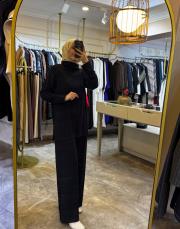 ceremony balıkçı yaka kristal detaylı triko takım siyah