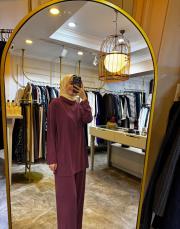 ceremony balıkçı yaka kristal detaylı triko takım bordo