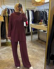 ceremony balıkçı yaka kristal detaylı triko takım bordo 3