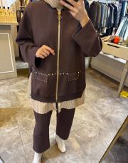 ghisa tuniği cep ve zımba detaylı takım kahve 2