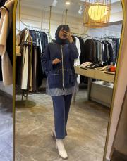 ghisa tuniği cep ve zımba detaylı takım saks