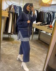 ghisa tuniği cep ve zımba detaylı takım saks 3