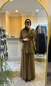 ceremony lase nakışlı pantolonlu takım haki