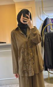 ceremony lase nakışlı pantolonlu takım haki 3