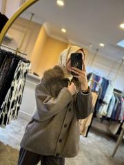 kadriye baştürk yakası kürk detaylı kaşe kaban kahve 4