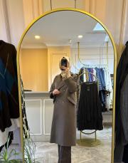 kadriye baştürk kruvaze yaka apolet detaylı kaşe kaban kahve