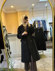 kadriye baştürk kruvaze yaka apolet detaylı kaşe kaban siyah