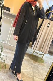 ghisa etnik desen detaylı ipek takım siyah 4