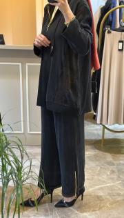 ghisa etnik desen detaylı ipek takım siyah 5