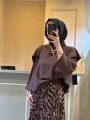 ghisa şal yaka detaylı triko kazak kahve