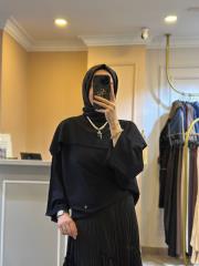 ghisa şal yaka detaylı triko kazak siyah