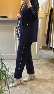 kolları çıt çıt detaylı önden fermuarlı hakim yaka ceketli takım lacivert 3