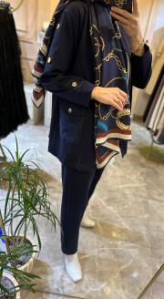 kolları çıt çıt detaylı önden fermuarlı hakim yaka ceketli takım lacivert 5