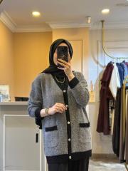 ghisa gümüş simli v yaka ithal triko hırka gri