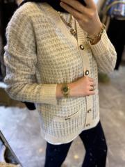 ghisa gümüş ip geçişli pullu v yaka ithal triko hırka bej 2