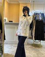 ghisa gümüş ip geçişli pullu v yaka ithal triko hırka bej 4