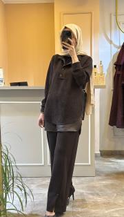 lissmore önü çıt çıt ve fermuar detaylı takım kahve