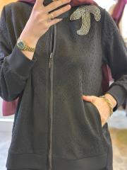 lissmore yakası boncuk işlemeli fermuar detaylı takım siyah 4