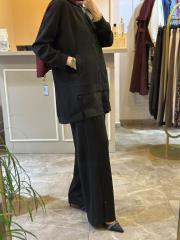 lissmore yakası boncuk işlemeli fermuar detaylı takım siyah 5