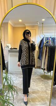 ghisa leopar desenli triko tunik leopar