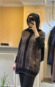ghisa leopar desenli triko tunik kahve leopar 2