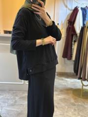 ceremony yün işlemeli triko etekli takım siyah 3