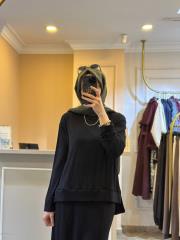 ceremony yün işlemeli triko etekli takım siyah 5