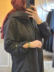 lissmore içi kürklü kapüşonlu uzun manto siyah 2