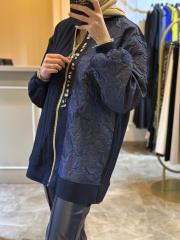 ghisa brokar kumaş mixli ceket lacivert 3