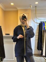 ghisa brokar kumaş mixli ceket lacivert 5