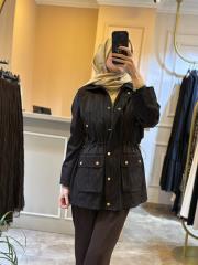 ghisa zebra desen belden büzmeli fermuarlı kaban kahve 3