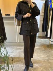 ghisa zebra desen belden büzmeli fermuarlı kaban kahve 5