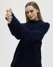 kalp motifli triko kazak lacivert